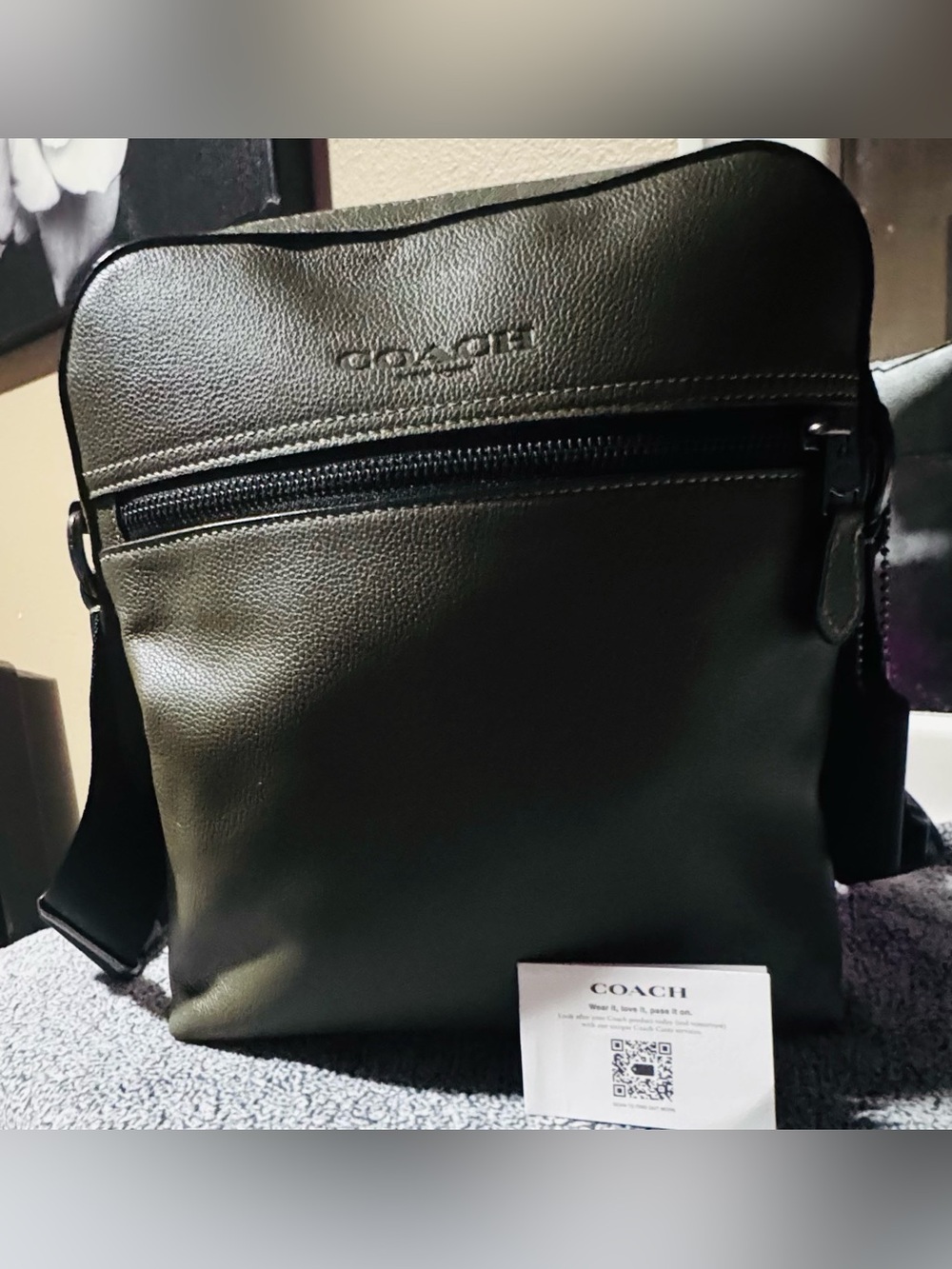 Coach Men’s Messenger Bag in Olive Green Leather